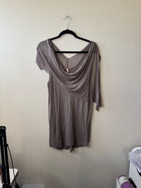 Women's Taupe Draped Asymmetric Tunic Top/Dress